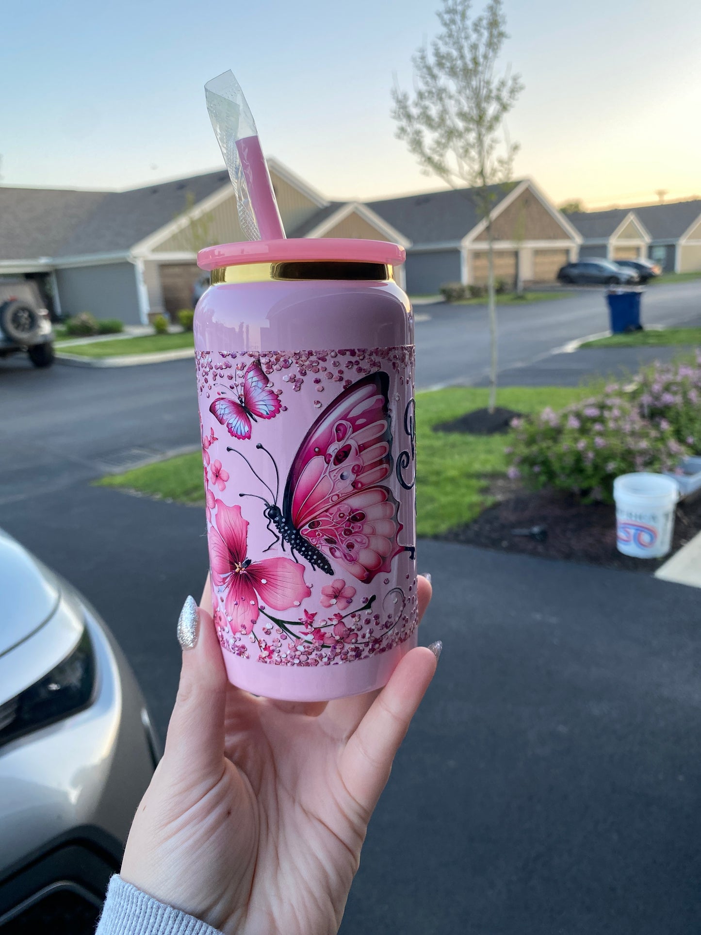 Pink Butterfly Believe Stainless Steel
