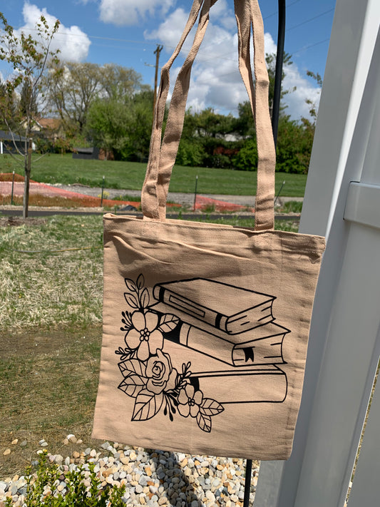 Books and Flowers Canvas Bag